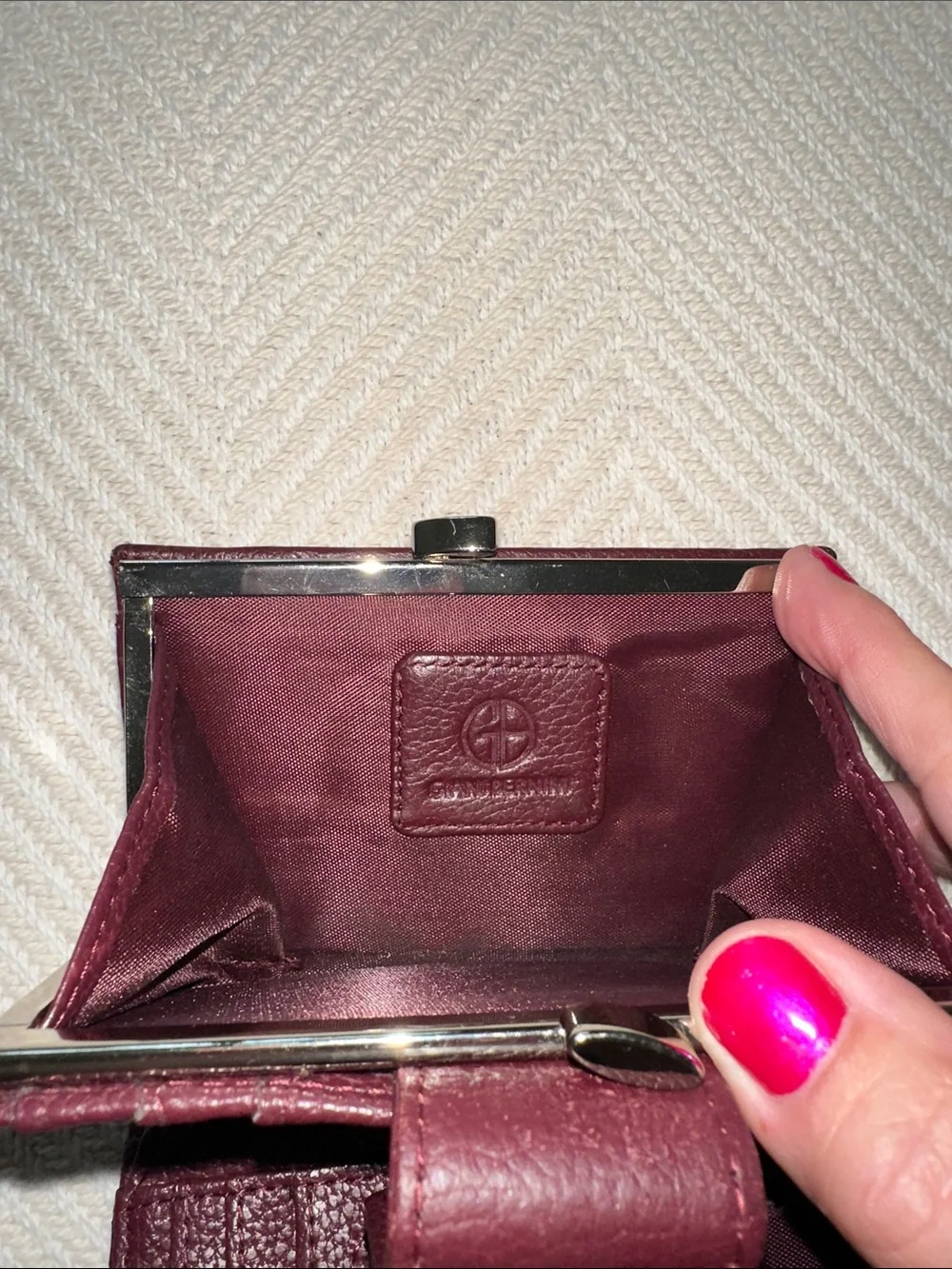 Giani Bernini Leather fold over Wallet in Deep Burgundy with silver tone accents